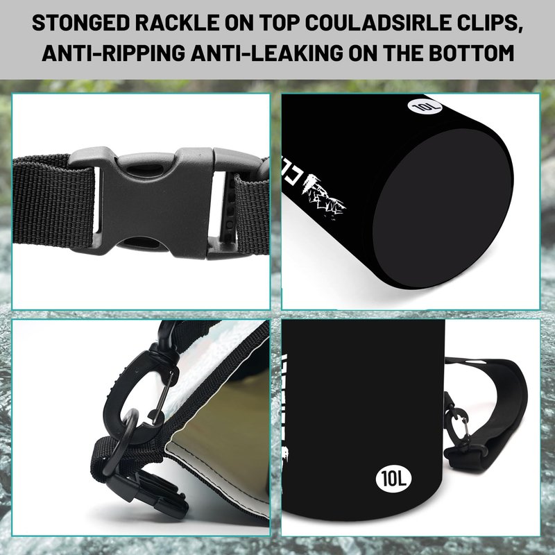 Cliduli Waterproof Dry Bag,Roll Top Black Small Waterproof Backpack 2L/5L/10L/20L/30L/40L Floating Lightweight Bags for Kayaking, Boating, Fishing, Swimming Camping with Waterproof Phone Case