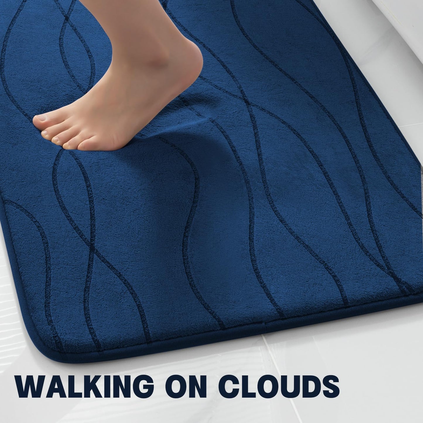 YIHOUSE Memory Foam Bathroom Rug Sets, Navy Blue, 5 Piece