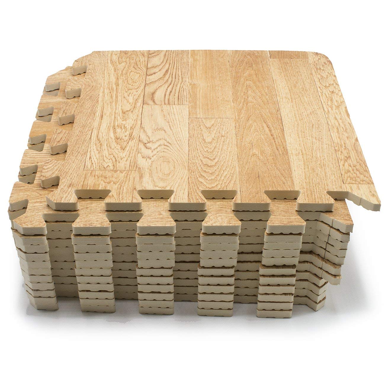 Sorbus Wood Grain Floor Mats Foam Interlocking Mats Each Tile 1 Square Foot 3/8-Inch Thick Flooring Wood Mat Tiles - Home Office Playroom Basement Trade Show (16 Tiles,16 Sq ft, Wood Grain - Pine)