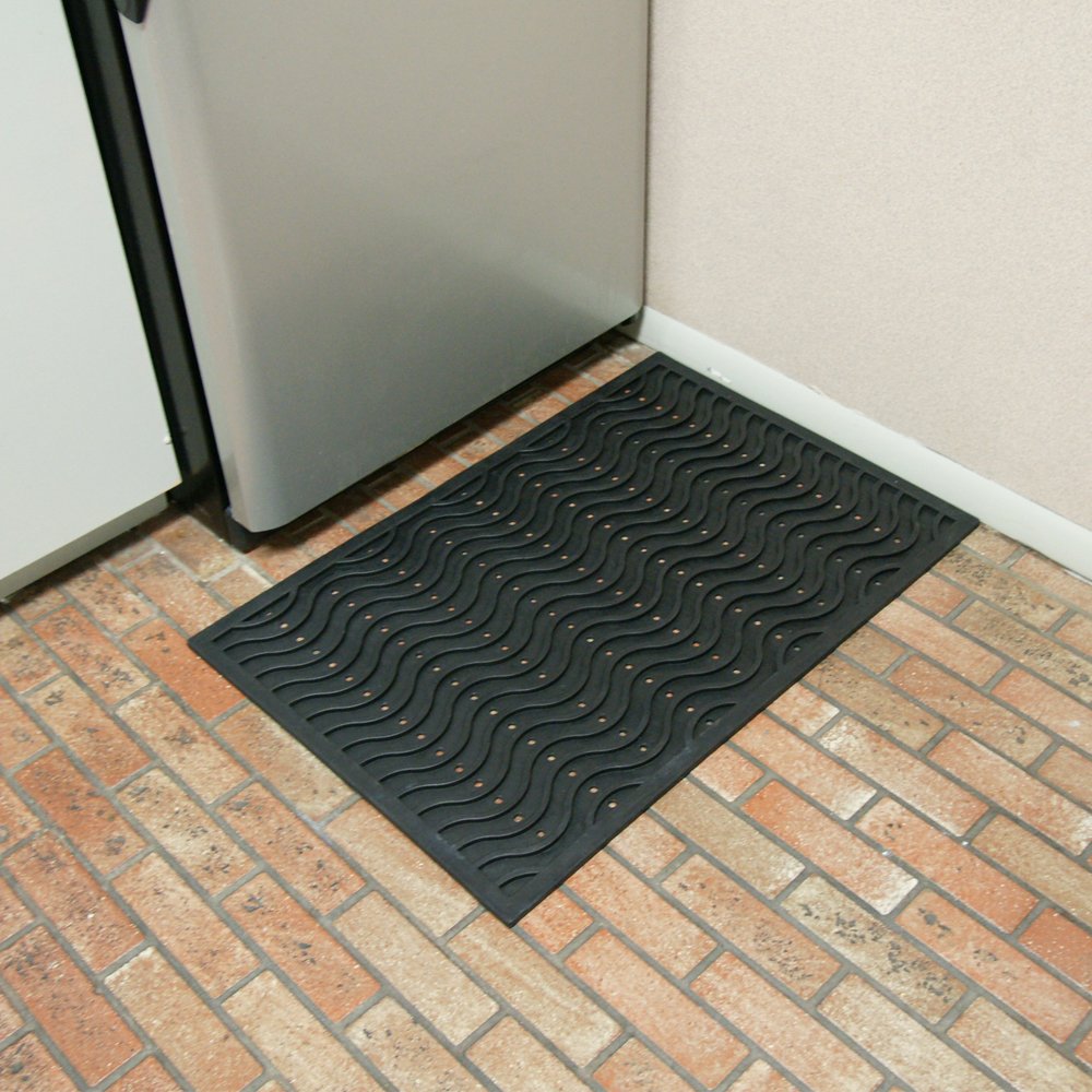 Rubber-Cal 03-237-WA "Dura-Scraper Wave" Commercial Entrance Rubber Mat, 3/8" Thick x 24" x 36", Black