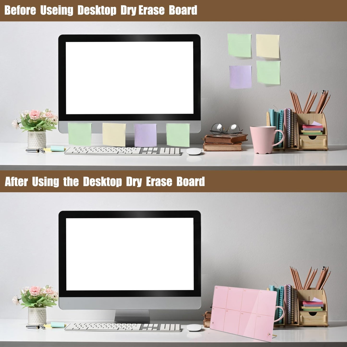 Marribol Desktop Acrylic Weekly Planner Whiteboard with Stand,12"X6"-Small,Dry Erase Weekly Planner for Desk,Acrylic Desk Calendar Dry Erase,Pink Dry Erase Board for Office Home School-ZMZL-P-1530