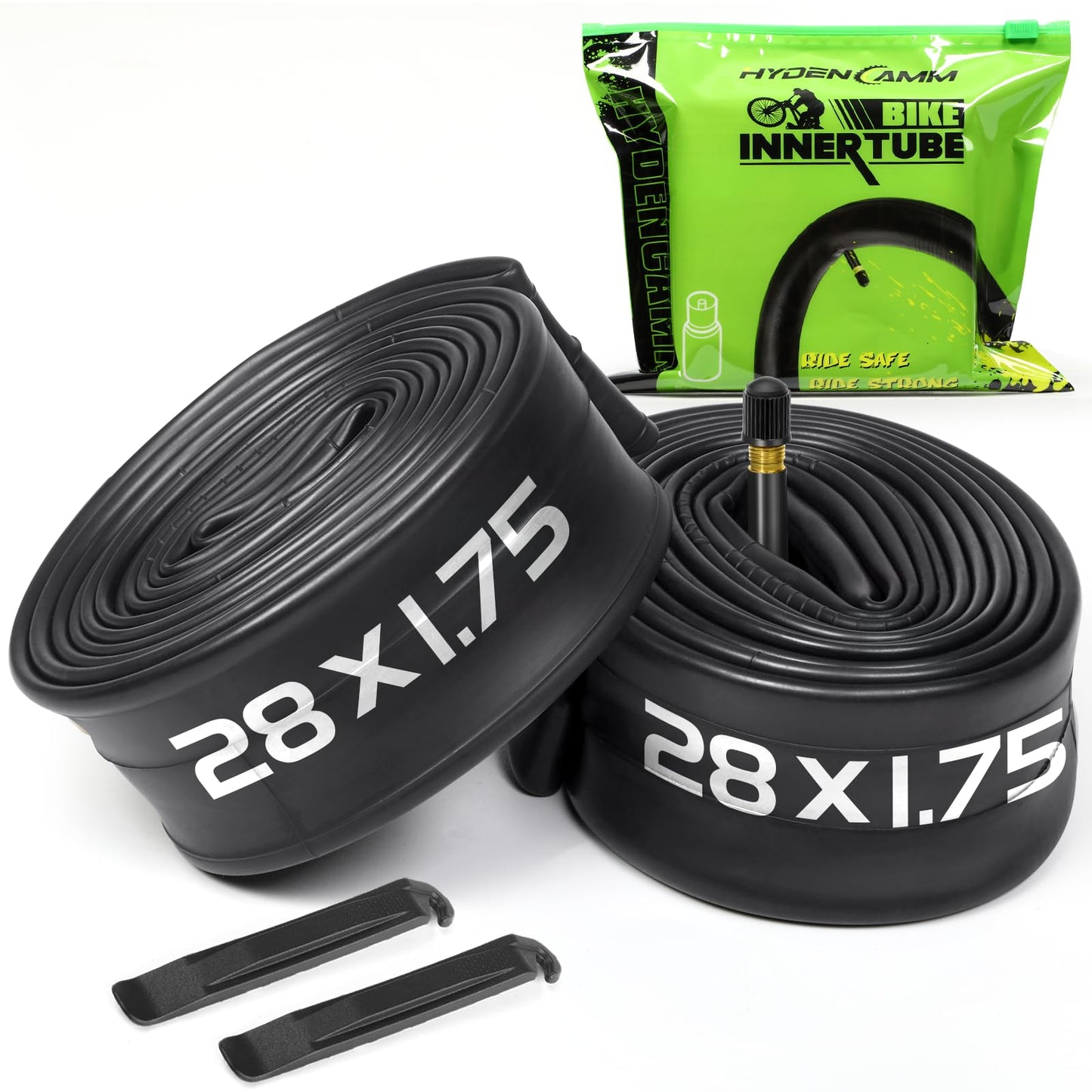 Hydencamm 2 Pack 28 Inch Inner Tube Fit 1.75/1.95/2.125 with 32mm Schrader Valve, 28×1.75/2.125 with 2PCS Levers, 28” Bicycle Inner Tube Compatible with Kids/Road Bikes (2 of One Size)