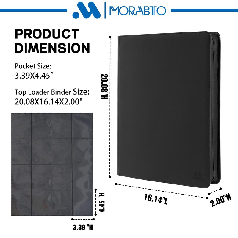 MORABTO Top Loader Binder, Holds 640 Top Loaders,16 Pocket Top Loader Binders for 3" x 4" Rigid Cards,Top Loader Card Binder for Hard Plastic Top Loaders -Black