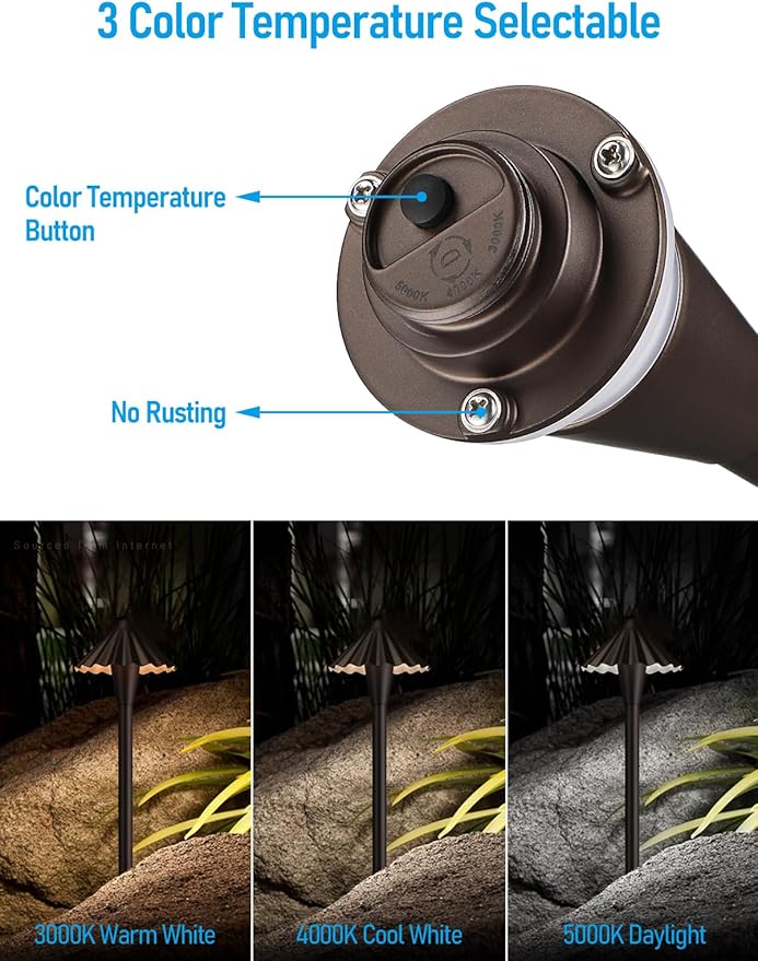 LEONLITE 3CCT Low Voltage Pathway Lights, LED Landscape Path Lights, 3000K/4000K/5000K, Ruffles Head, 12-24V AC/DC, IP65 Outdoor Walkway Light, Oil Rubbed Bronze Aluminum, Pack of 6