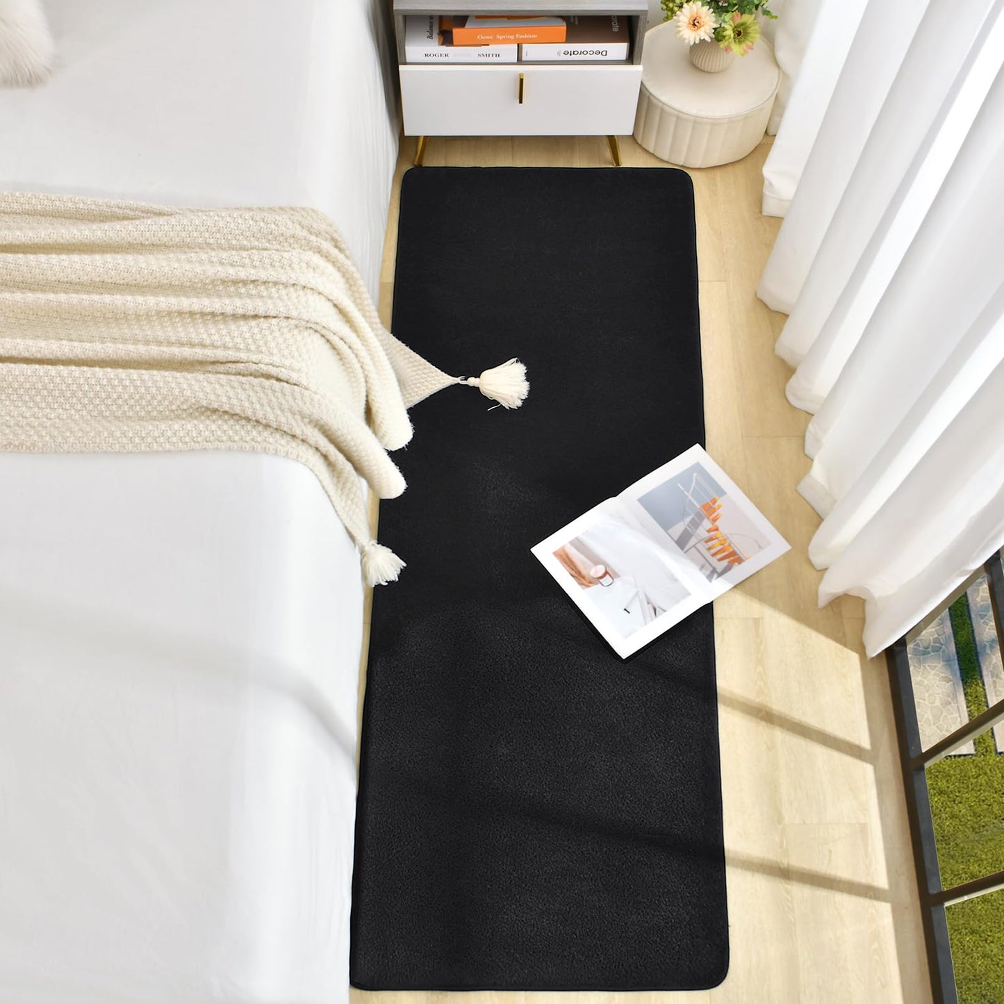 B BENRON Soft Runner Rugs for Bedroom 2x6, Non Slip Runners for Hallway Kitchen Laundry Dorm Washable, Minimalist Low Pile Long Rugs for Boys Men Girls Kids, Black