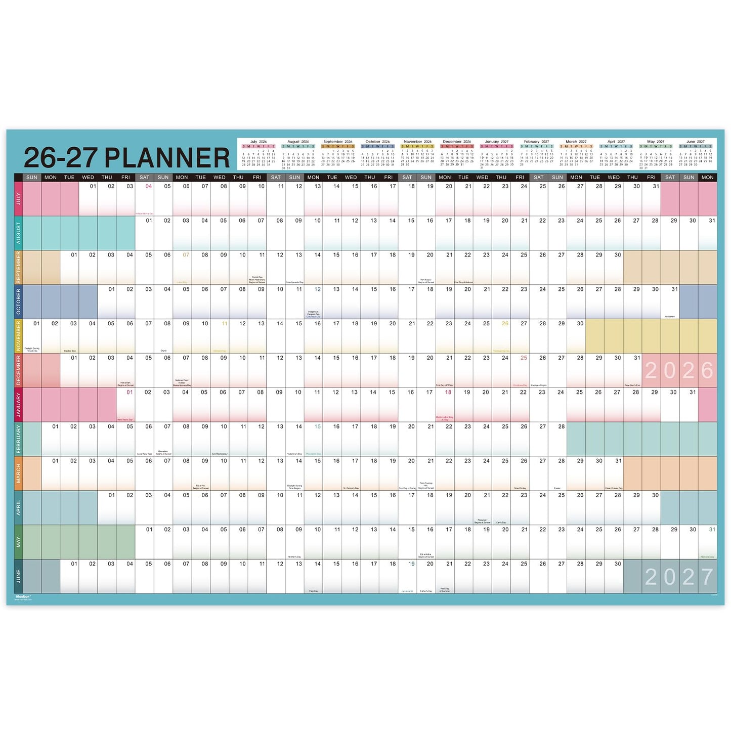 2026-2027 Yearly Wall Calendar - Calendar 2026-2027, Yearly Wall Calendar, July 2026 - June 2027, 23.1" x 34.6" (Open), Wall Calendar 12 Month, Julian Dates, Thick Paper, Round Stickers