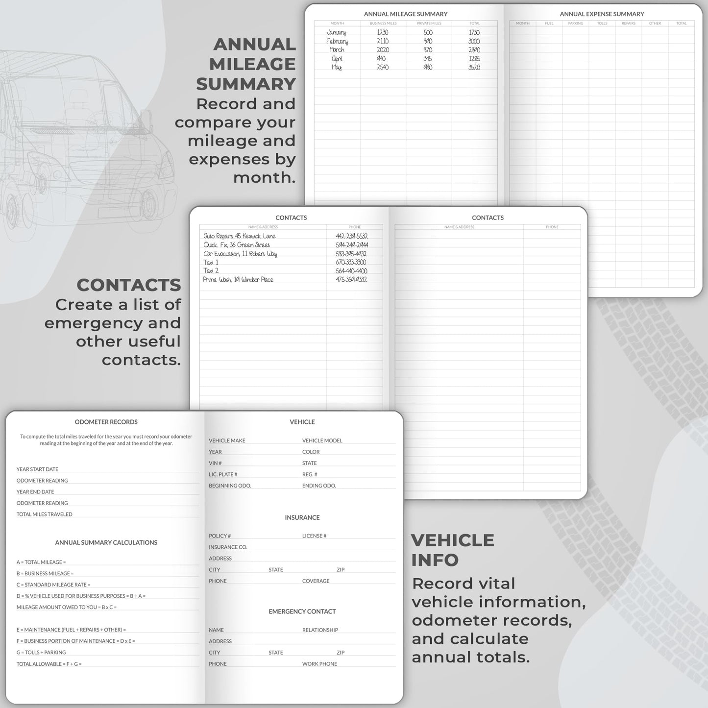 Skyline Auto Mileage Log Book – Vehicle Logbook with Expense Tracker – Driving Logger Book for Tracking Car Mileage, Expenses, Gas Consumption & Lubrication – Hardcover, A5 Size, 5.8x8.3″ (Gray)