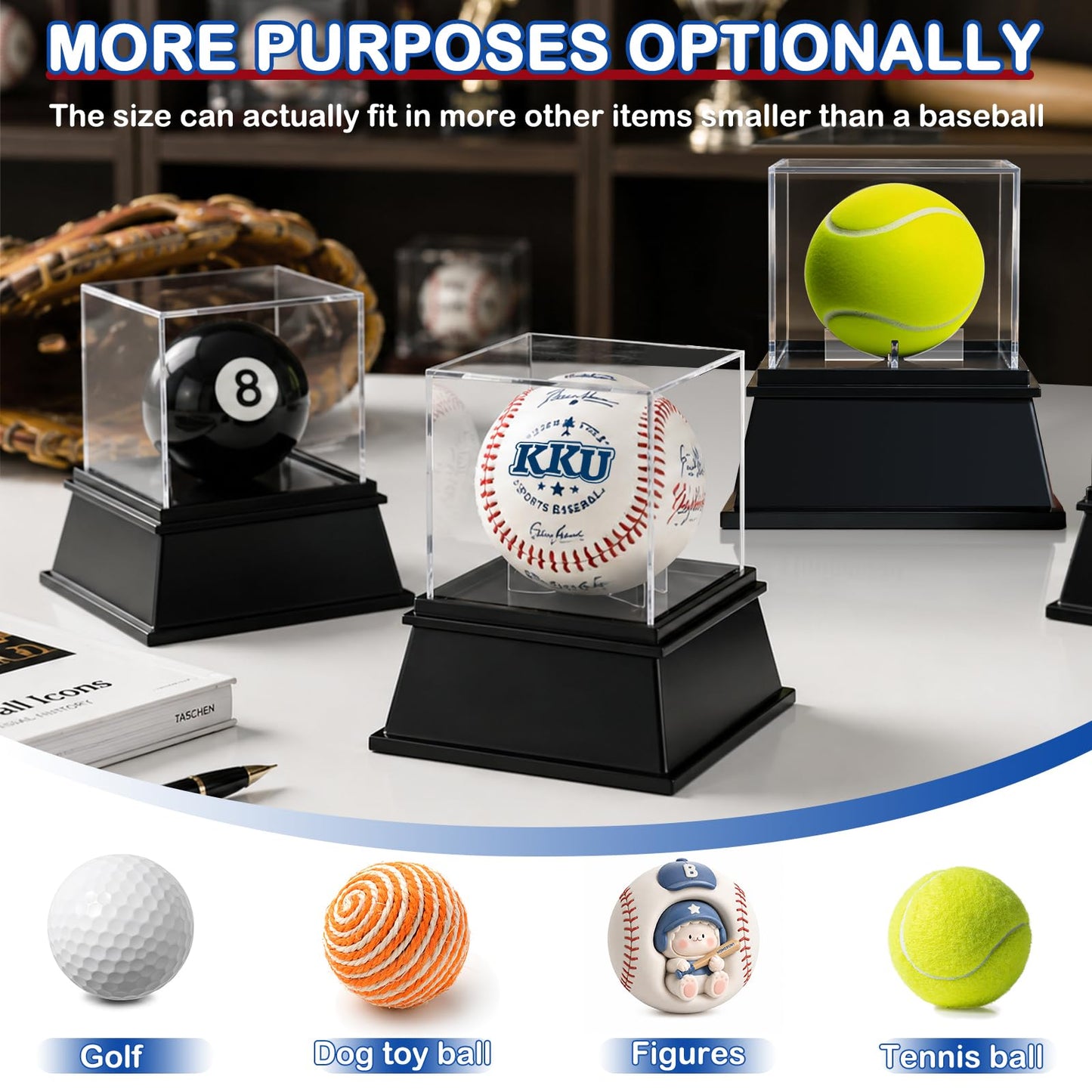 KKU Baseball Display Case 2 Pack, Baseball Holder for Ball Display Cube Box, UV Protected Acrylic Baseball Storage Official Size Box, Memorabilia Display Case for Baseball