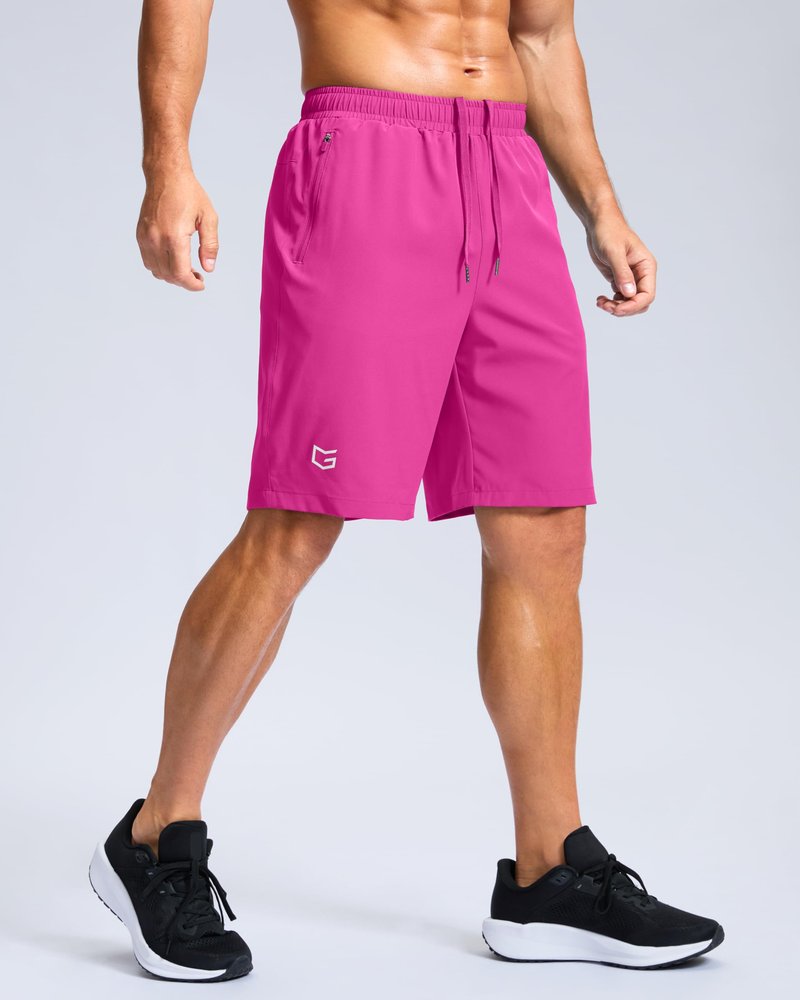 G Gradual Men's Athletic Running Shorts with Zipper Pockets Quick Dry 7"/ 5"/ 9" Workout Gym Shorts for Basketball Hiking(Rose,9M)