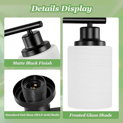 4-Light Bathroom Light Fixtures, Black Vanity Lights for Mirror with Textured Milky White Glass Shade, Modern Kitchen Light Fixtures Wall Sconce Light - E26 Base