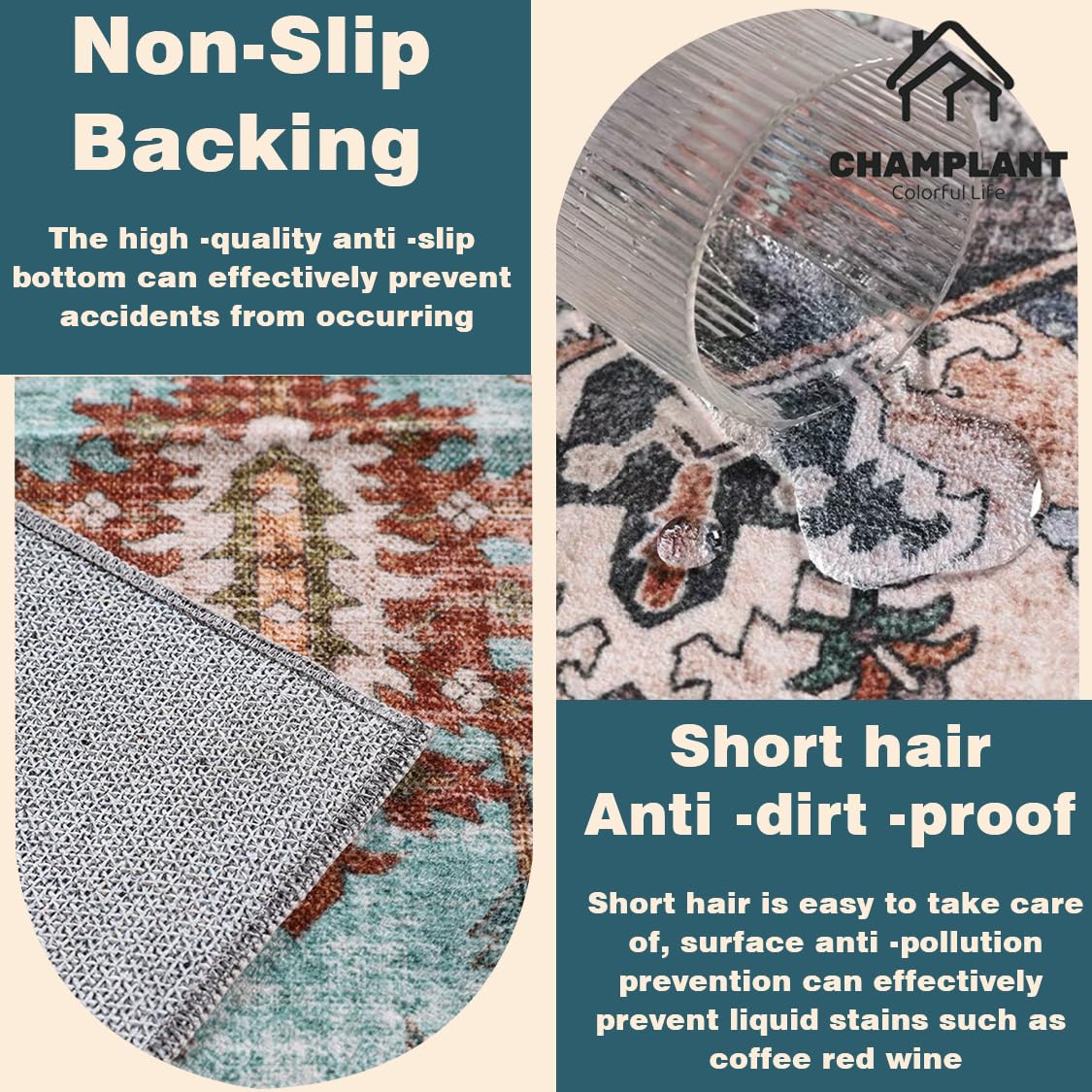 CHAMPLANT Washable Area Rug 4'x6' Traditional Floor Cover Foldable Thin Rugs Retro Kitchen Indoor Distressed Non Slip Carpet Floral Print Mat Bedroom Living Room