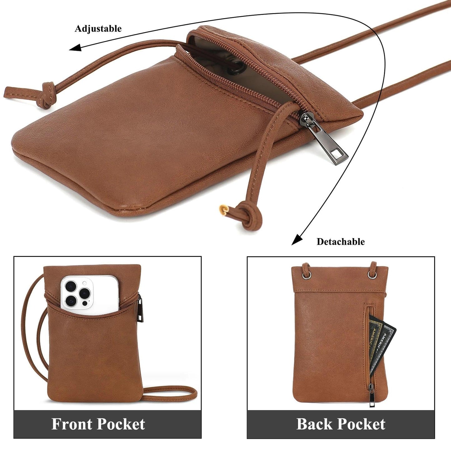 BBORGDC Brown PU Leather Crossbody Phone Purse for Women, Small Lightweight Cell Phone Wallet with Coin Pouch, Mini Crossbody Bag for Casual Use
