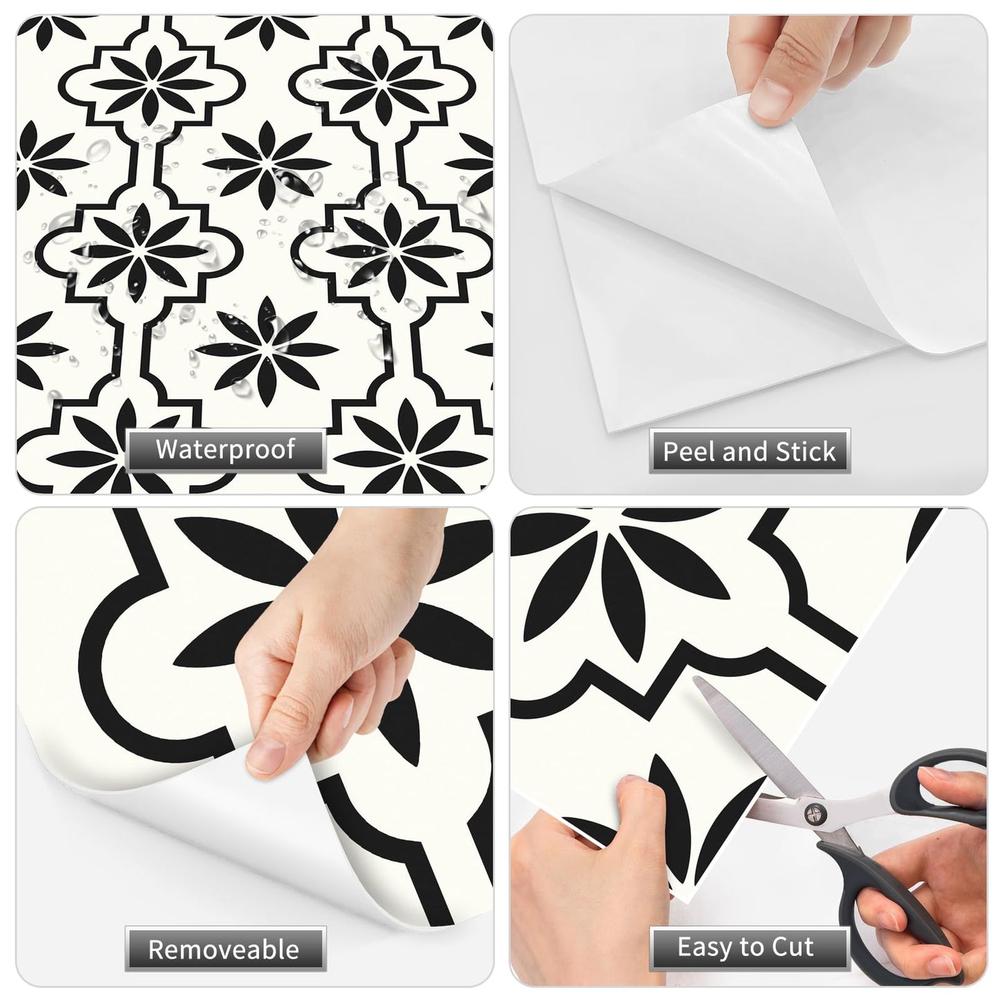 MORCART Peel and Stick Floor Tile, Vinyl Flooring Waterproof, DIY Flooring for Bathroom, Kitchen, Fireplace, Pet House, Stairs, Bedrooms, Wall (20PCS,7.87" x 7.87",Black)