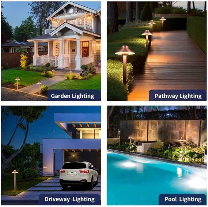 Gardenreet Brass Copper Low Voltage Path Lights, Landscape Pathway Light, 12V LED Outdoor Bronze Hat Top Walkway Lamp for Driveway Yard Garden with 3W 270LM 5000K G4 Bulb 4 Pack