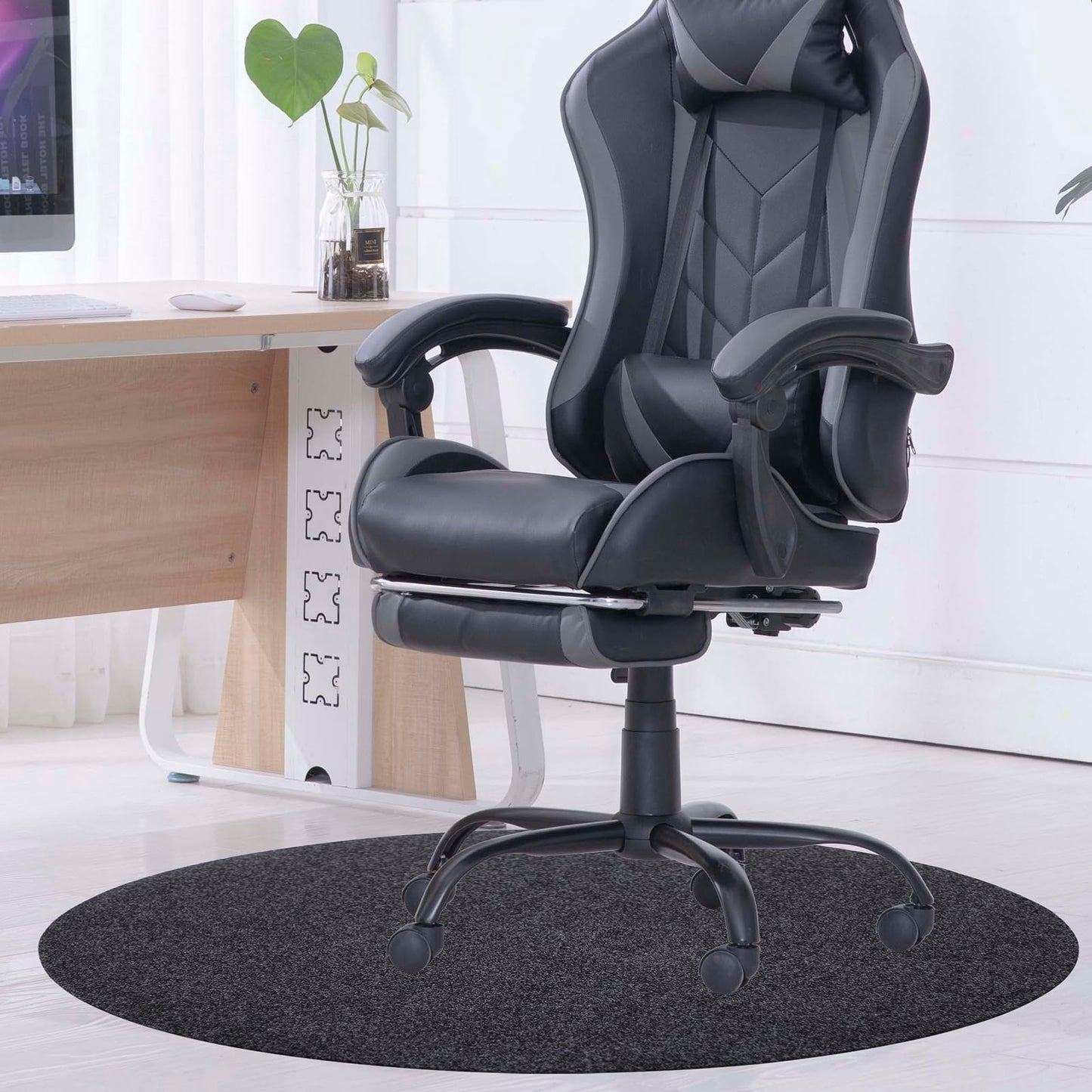 NCONE Office Chair Mat, Round Floor Mat for Home, 39inch Diameter Low Pile Heavy Duty Non Slip Multi-Purpose Desk Chair Mat Rug for Hardwood Tile Floor Carpets (Dark Grey)