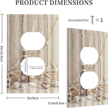 Nautical Coastal 1 Gang Single Duplex Light Switch Plate Outlet Cover Seashell Fishing Net Ocean Lighthouse Starfish Decorative Wall Plate Switchplate Electrical Faceplate Beach Theme Decor