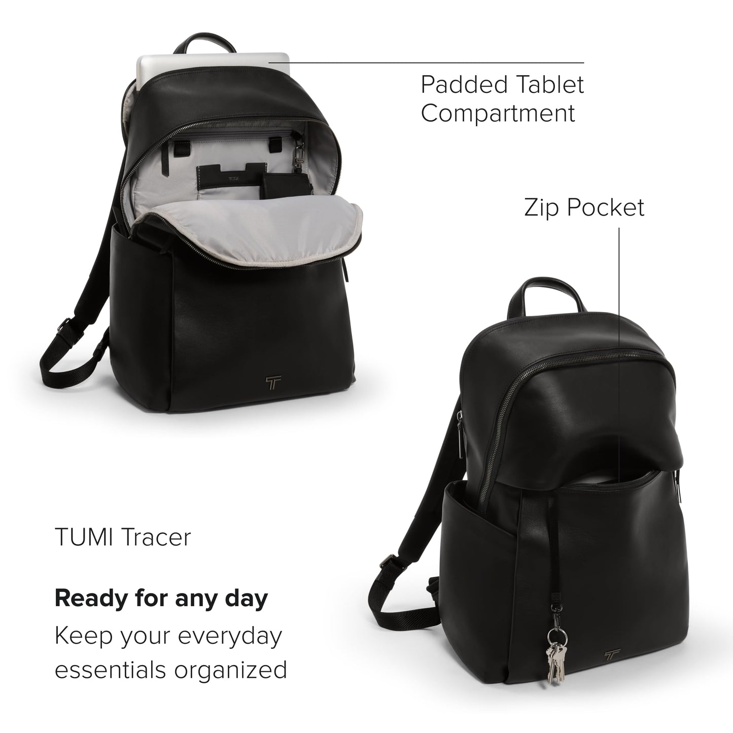 TUMI - Voyageur Raina Backpack - Women's Premium Leather Backpack - Everyday Bag with Phone Pocket & Laptop Compartment - Black, Gunmetal Hardware