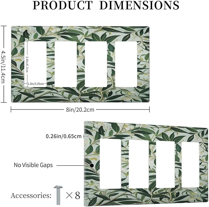Sage Eucalyptus Leaves Foliage Light Switch Cover 4 Gang Rocker Decora Outlet Covers Wall Plate Decorative Switchplate Electrical Faceplate GFCI for Farmhouse Living Bedroom Decor
