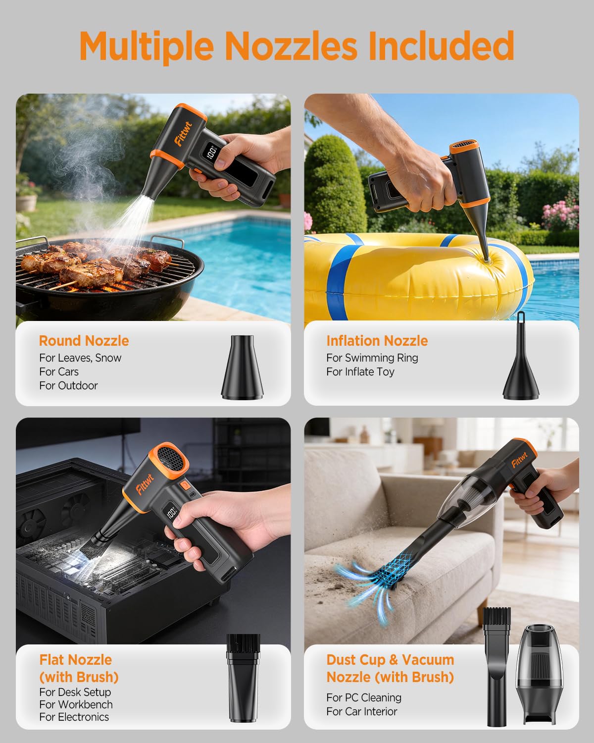 2 in 1 Electric Air Duster 65m/s Turbo Airflow Max, Brushless Compressed Air Duster 130000RPM, Mini Vacuum Cleaner Portable, 8000mAh Rechargeable Battery, 6 Nozzles 3 Brushes for PC, Keyboard, Car
