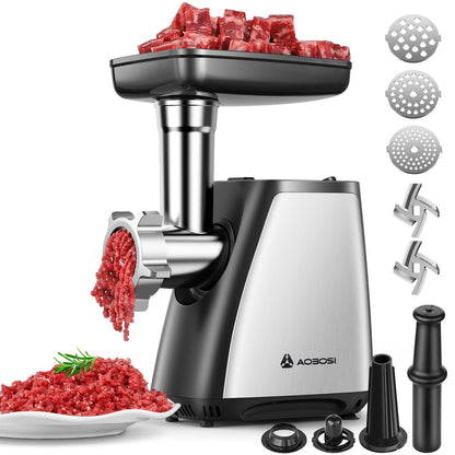 AAOBOSI Meat Grinder, 4-In-1 Meat Grinder Electric [2800W Max] with 3 Slice, Shred Blades,2 Blades,3 Plates,Sausage Stuffer,Kubbe Kit, for Home Kitchen Use, Stainless Steel