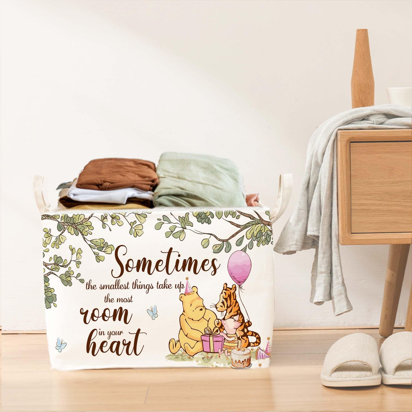 ZsaTuiy Winnie Nursery Decor, the Pooh Baby Stuff, Winnie Storage Nursery Basket, Large squarecanvas Laundry Hamper With A Waterproof PECoating, Foldable, Toys Bin, Baby Nursery HamperDecor, Star