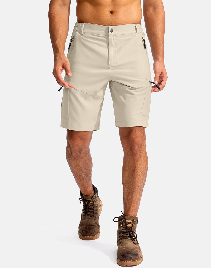 Pudolla Men's Hiking Cargo Shorts 9" Lightweight Outdoor Work Shorts for Men Travel Golf Camping Casual with 5 Zipper Pockets(Khaki XX-Large)