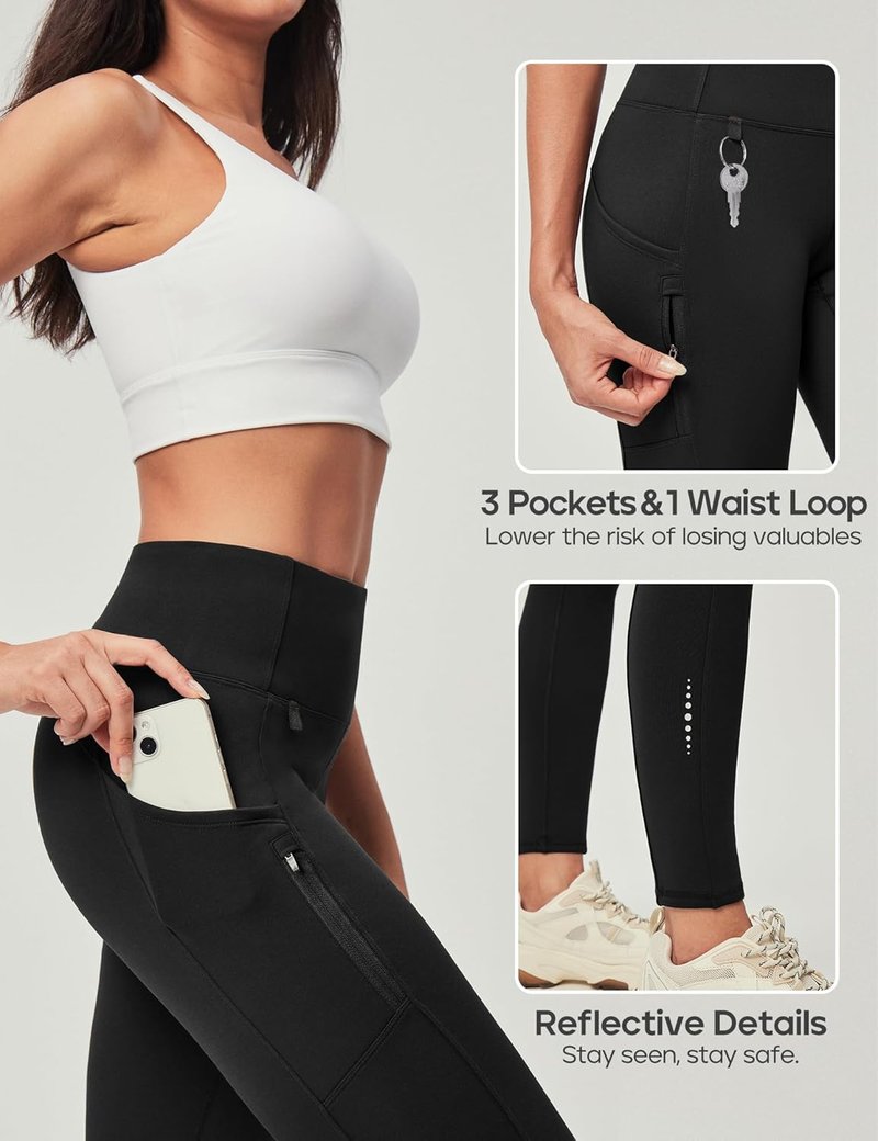 Heathyoga Fleece Lined Leggings for Women - Waterproof Thermal Hiking Pants | Warm Winter Running Tights