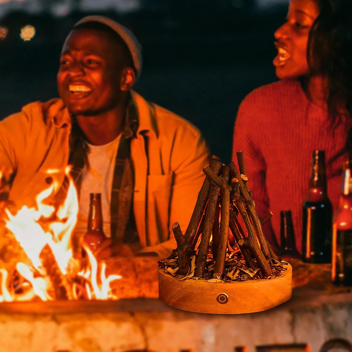 Zsiey Handmade Wooden Simulated Bonfire Lights, Desktop Decorative Halo Lights, Creative Log Bonfire Night Lights USB Charging flameless Candles Three Modes LED Flashing Breath Flame (Art Deco)