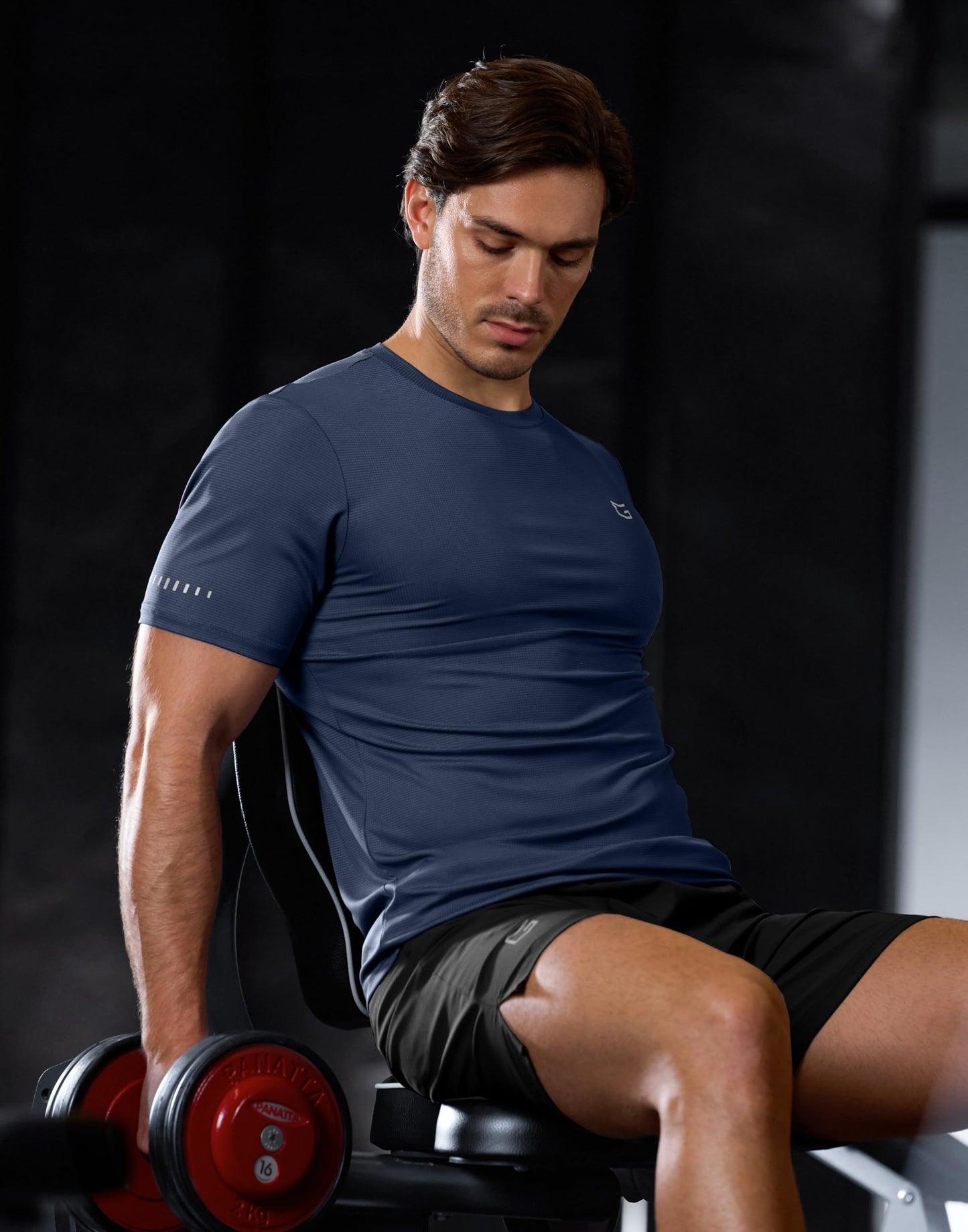 Men's Workout Breathable T-Shirts Dry Fit UPF 50+ Sun Shirts Quick Dry Cooling Tee for Athletic, Running, Hiking (Indigo Navy, L)