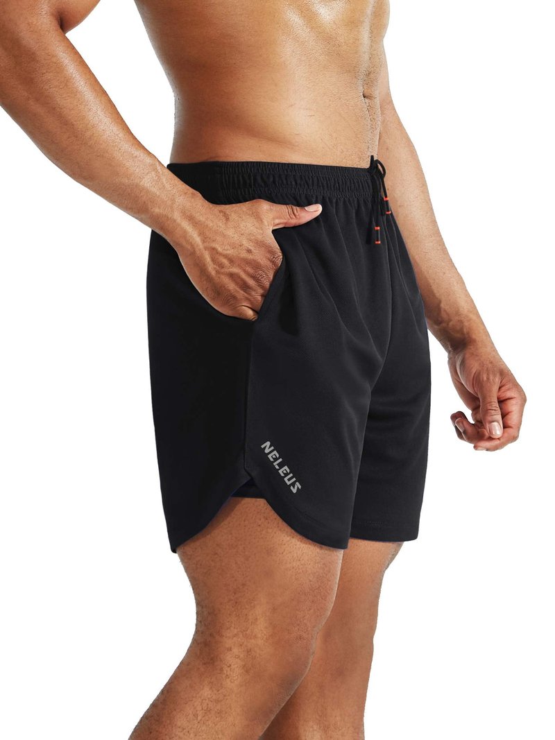 NELEUS Men's 2 in 1 Running Shorts with Liner,Dry Fit Workout Shorts with Pockets,6070,2 Pack,Black/Red,US L,EU XL