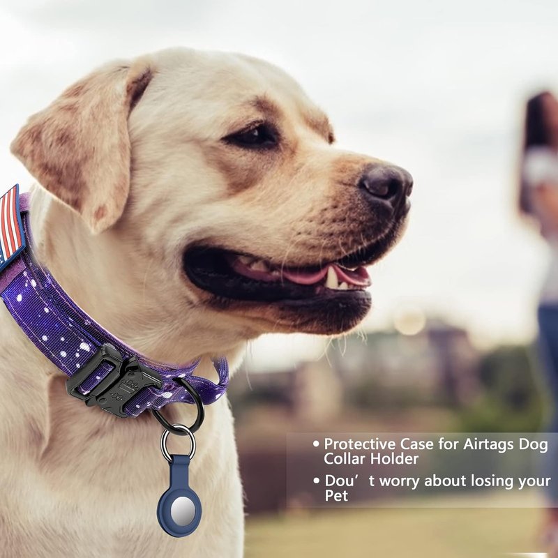 Tactical Dog Collar - Adjustable Military Nylon with Control Handle & Heavy Metal Buckle | Large Purple Sky