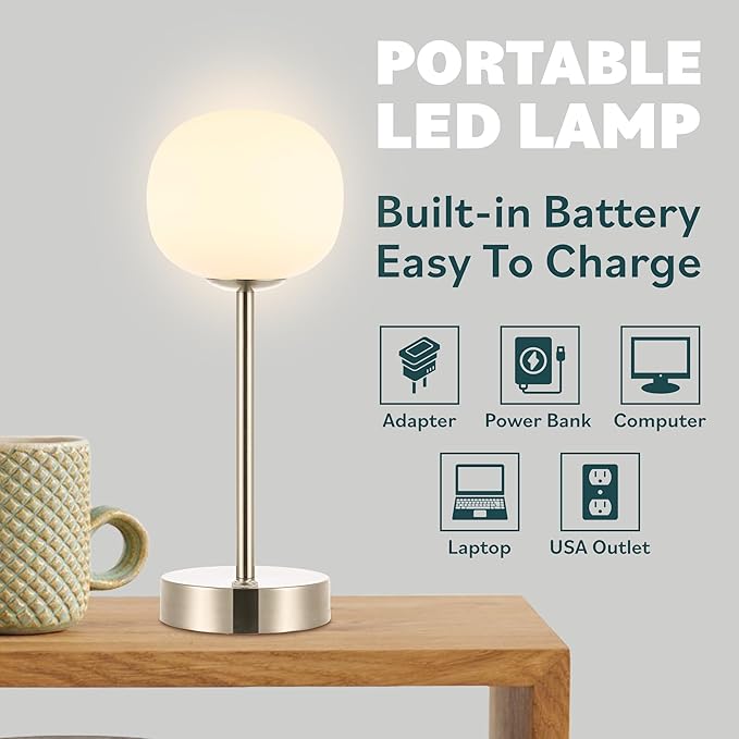 JONATHAN Y JYL7108A Natalia 12.25" Modern Minimalist Iron Rechargeable Integrated LED Table Lamp Contemporary Bedside Desk Nightstand Lamp for Bedroom Living Room Office, Nickel/White