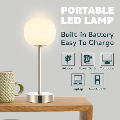 JONATHAN Y JYL7108A Natalia 12.25" Modern Minimalist Iron Rechargeable Integrated LED Table Lamp Contemporary Bedside Desk Nightstand Lamp for Bedroom Living Room Office, Nickel/White