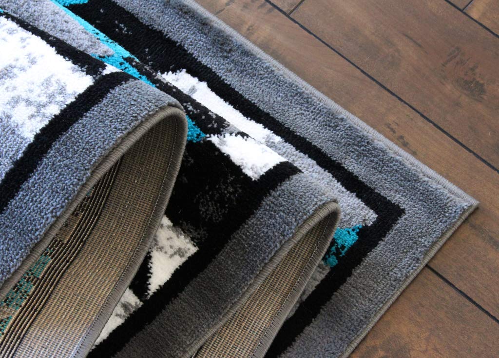 Masada Rugs, Stephanie Collection Area Rug Southwest Native American Distressed Design 1106 Turquoise Grey White Black (8 Feet X 10 Feet)