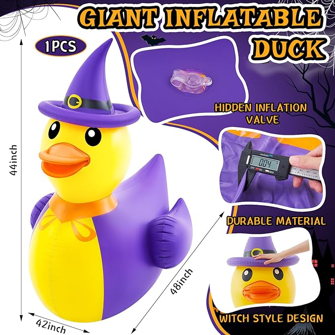 Hungdao 1 Pcs 4.6 Feet Giant Inflatable Halloween Duck Huge Halloween Large Blow up Rubber Duck for Parades and Trunk or Treats Party Supplies (Wizard)