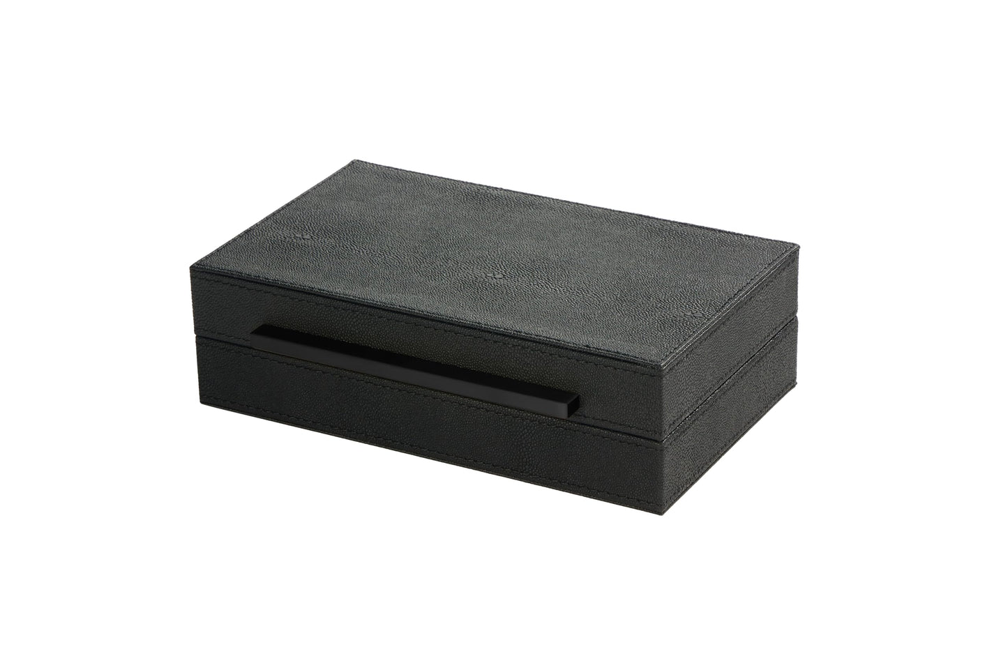 Black Small Decorative Box With Handle Faux Leather keepsake And Memory Storage Boxes Desk accessory Organizer (Black-Black, 1pack)
