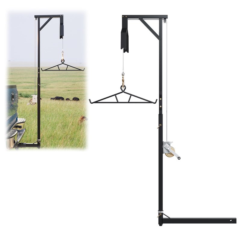 ECOTRIC Truck 2" Hitch Game Hunting Hoist, 600LB Big Game Hunting Deer Hoist, Include Gambrels Winch for Skinning or Cleaning Game, Winch Lift Gambrel Set 360 Degree Swivel Hitch Mounted