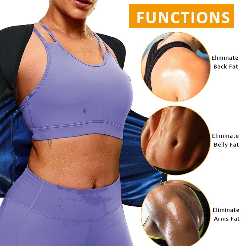 Sauna Suit Shirt for Women Weight Loss Sweat Waist Trainer Plus Size Vest Workout Compression Tank Top Body Shaper with Zipper XXL