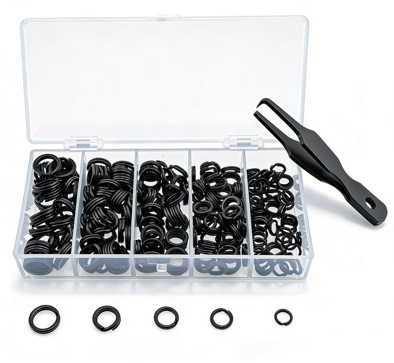 Milepetus Fishing Split Rings Kit: 250pcs Heavy Duty Steel Fishing Lure Making Ring Fishing Hook Connector Tackle(Black Split Mini Plier Set)