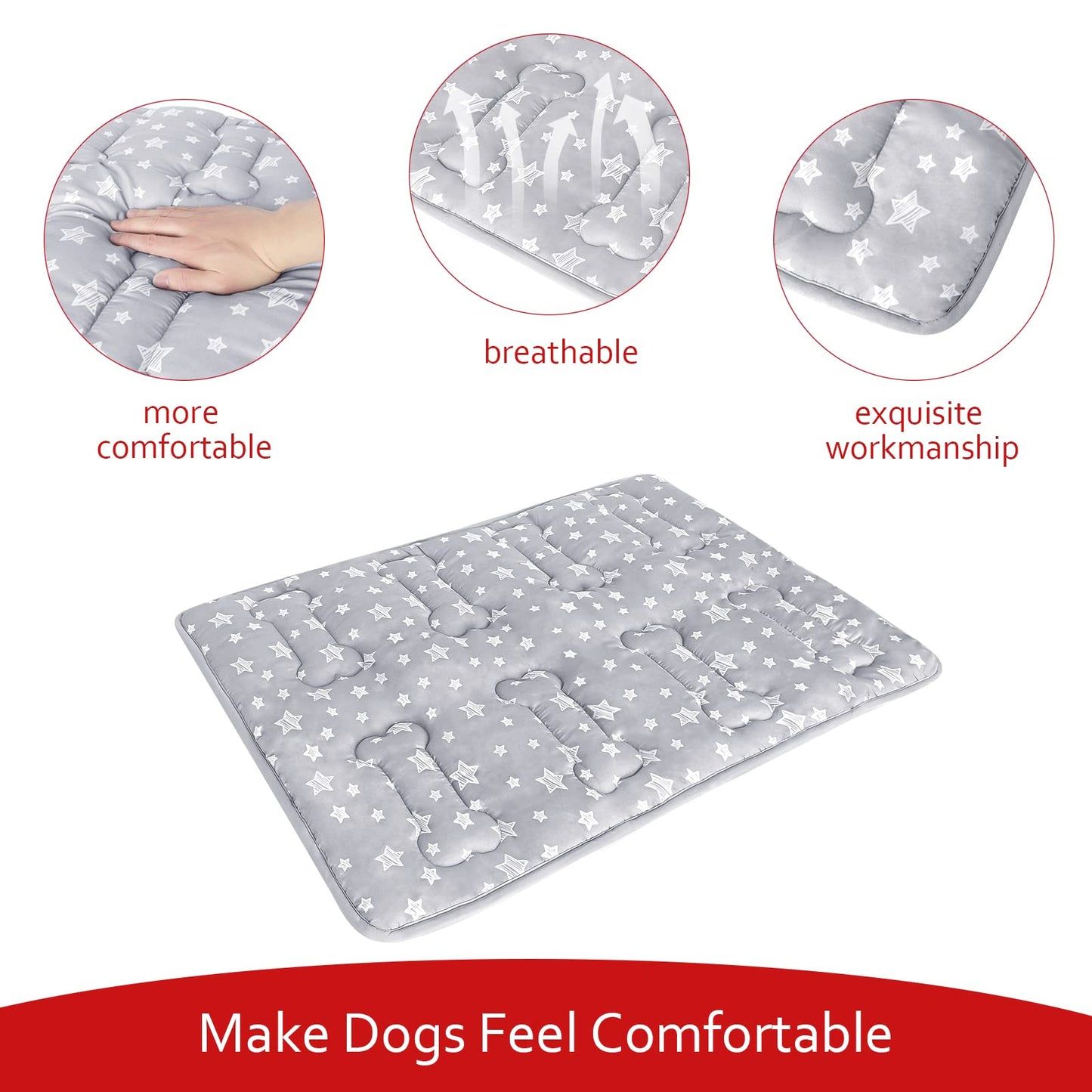 Dog Crate Bed Mat (36" X 23"), Soft Dog Bed Mat with Cute Stars, Personalized Crate Pad, Anti-Slip Bottom, Machine Washable Kennel Pad