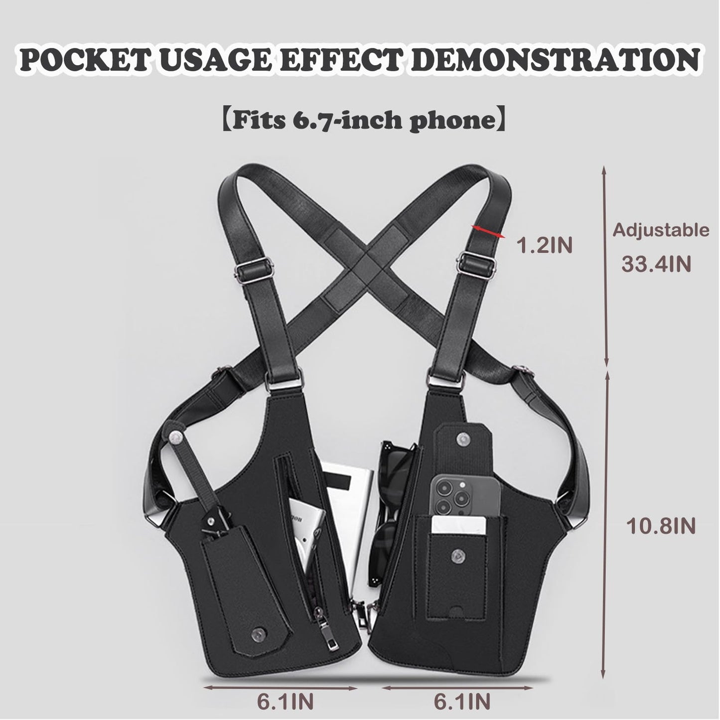 YQCBSU Men's Double Shoulder Armpit Bag, Premium Leather Underarm Anti-Theft Hidden Wallet Pocket, Adjustable & Vintage Style Tactical Crossbody Chest Bag for Commute/Hiking/Cycling, Black
