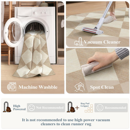 Beeiva Checkered Print 5x7 Washable Area Rugs for Bedroom, Non Slip Ultra Thin Beige Rugs for Living Room, Geometric Plaid Dorm Decor Soft Low Pile Carpet for Office Kids Room Classroom