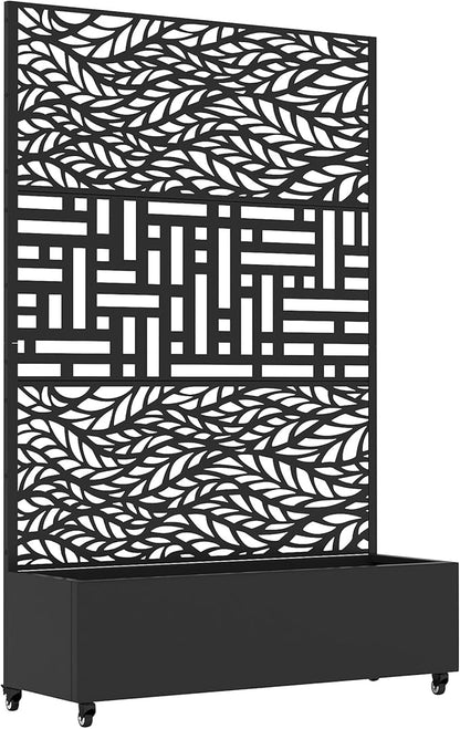 Casaphoria Metal Raised Garden Bed with Trellis and Wheels, 72"x47"x16" Planter Box for Climbing Plants, Vegetables & Vines, Features Drainage Holes and Privacy Screen, Black(Spring&Helen)