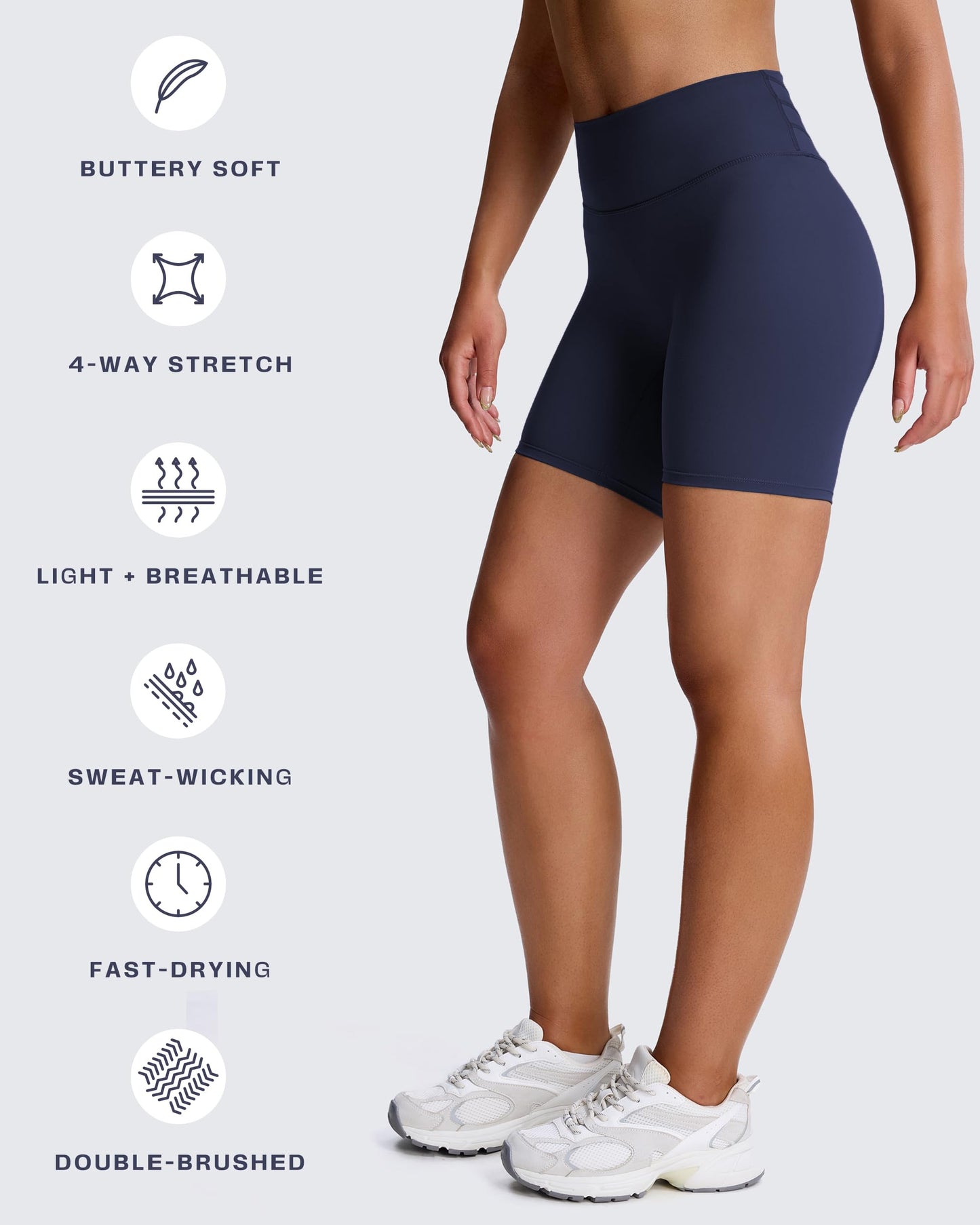 Aoxjox Trinity Workout Biker Shorts for Women Tummy Control High Waisted Exercise Athletic Gym Running Yoga Short 6" (Navy, Medium)