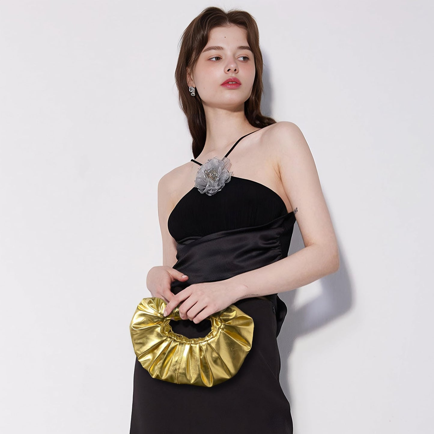 JENSVOIR Clutch Purse for Women - Gold Evening Clutch PU Leather Pleated Bag Designer Purse for Party Prom Wedding