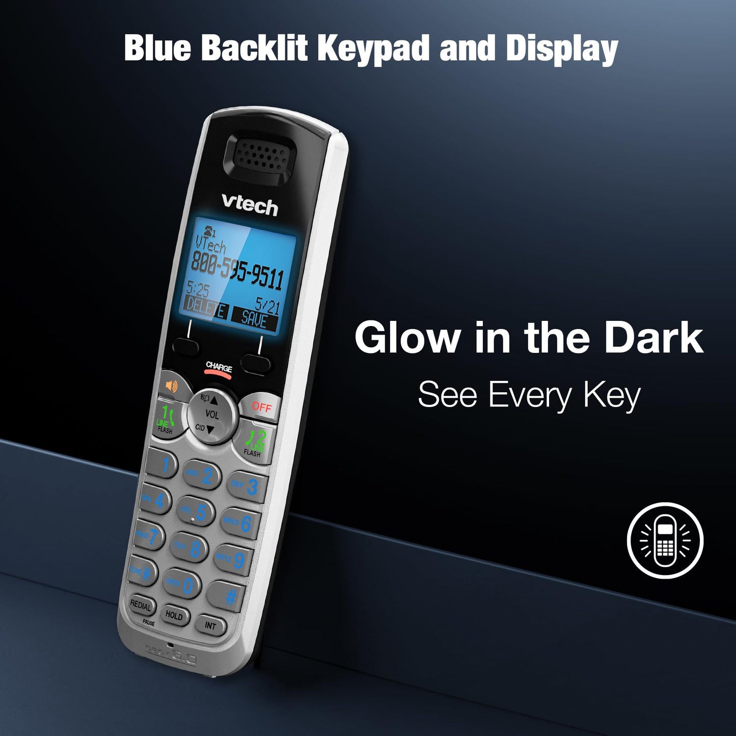 VTech Accessory Handset for DS6151 Series with 2-Line Cordless Phone, Suitable for Small Business or Home, Answering System, Expandable up to 12 Handsets, Intercom, Conference | DS6101 (Black/Silver)