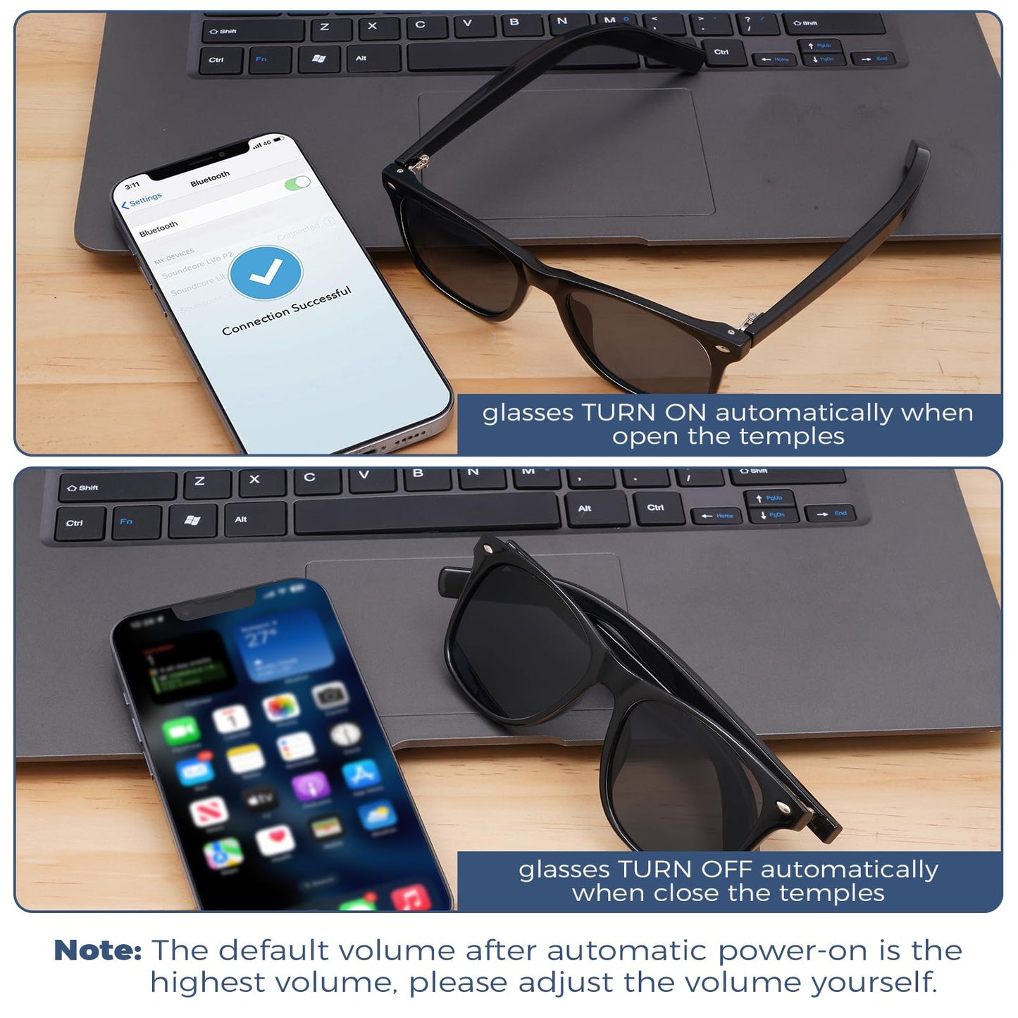 Smart Sunglasses Glasses for Men Women with AAC Speaker Open Ear Music Touch Buttons Remote Photo Voice Assistant Hand-free Calling, Unisex Audio Intelligent Bluetooth 5.0, Great Gift for Friends