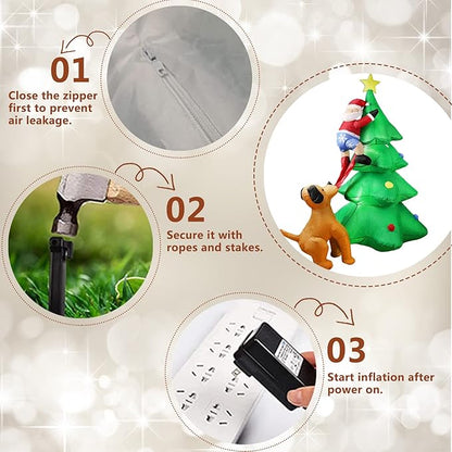 Dearsun 6.5FT H Christmas Inflatable Tree with Build-in LED Lights, Funny Inflatable Dog Chasing Santa Claus,Blow Up Christmas Outdoor Decor Giant Yard Party Decoration (Santa Claus Chased by Dog)