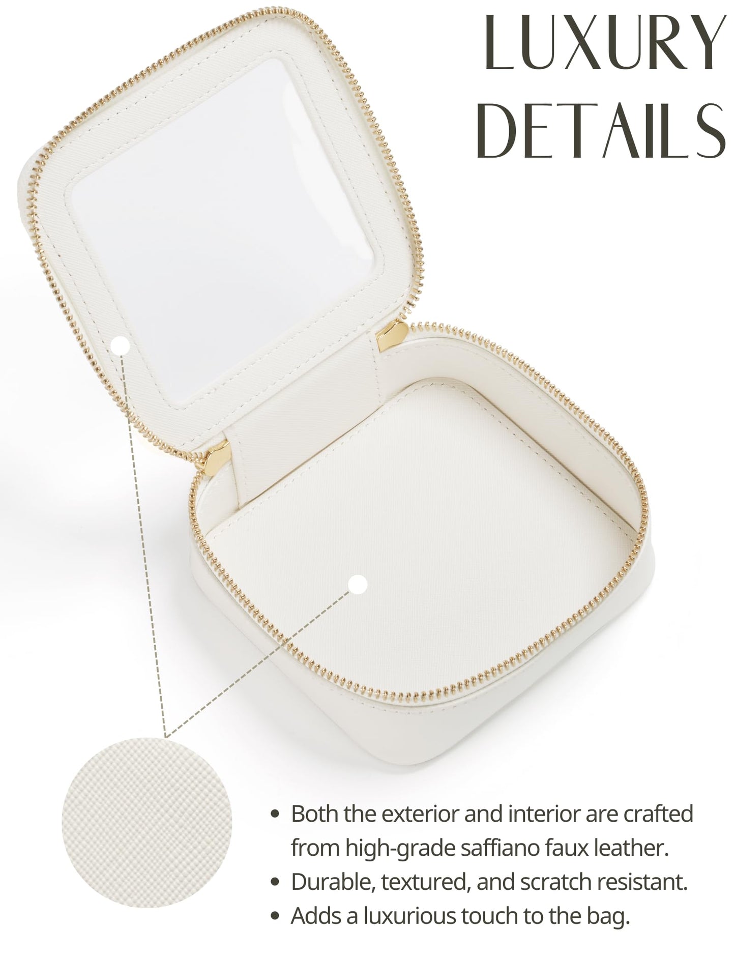 Small Cosmetic Bag for Purse Mini Makeup Bag for School Cute Clear Make Up Pouch for Travel Tiny Leather White Make Up Organizer Case for Backpack Toiletry Bag Waterproof Square Pouch with Zipper