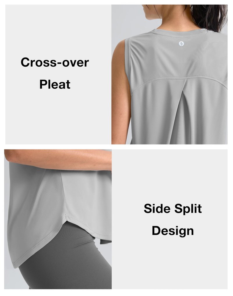 SANTINY Women's Sleeveless Workout Tops Breathable Lightweight Active Tennis Yoga Shirts Athletic Running Tank Tops for Women (Light Grey_XXL)
